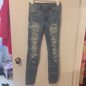 American Eagle super distressed jeans